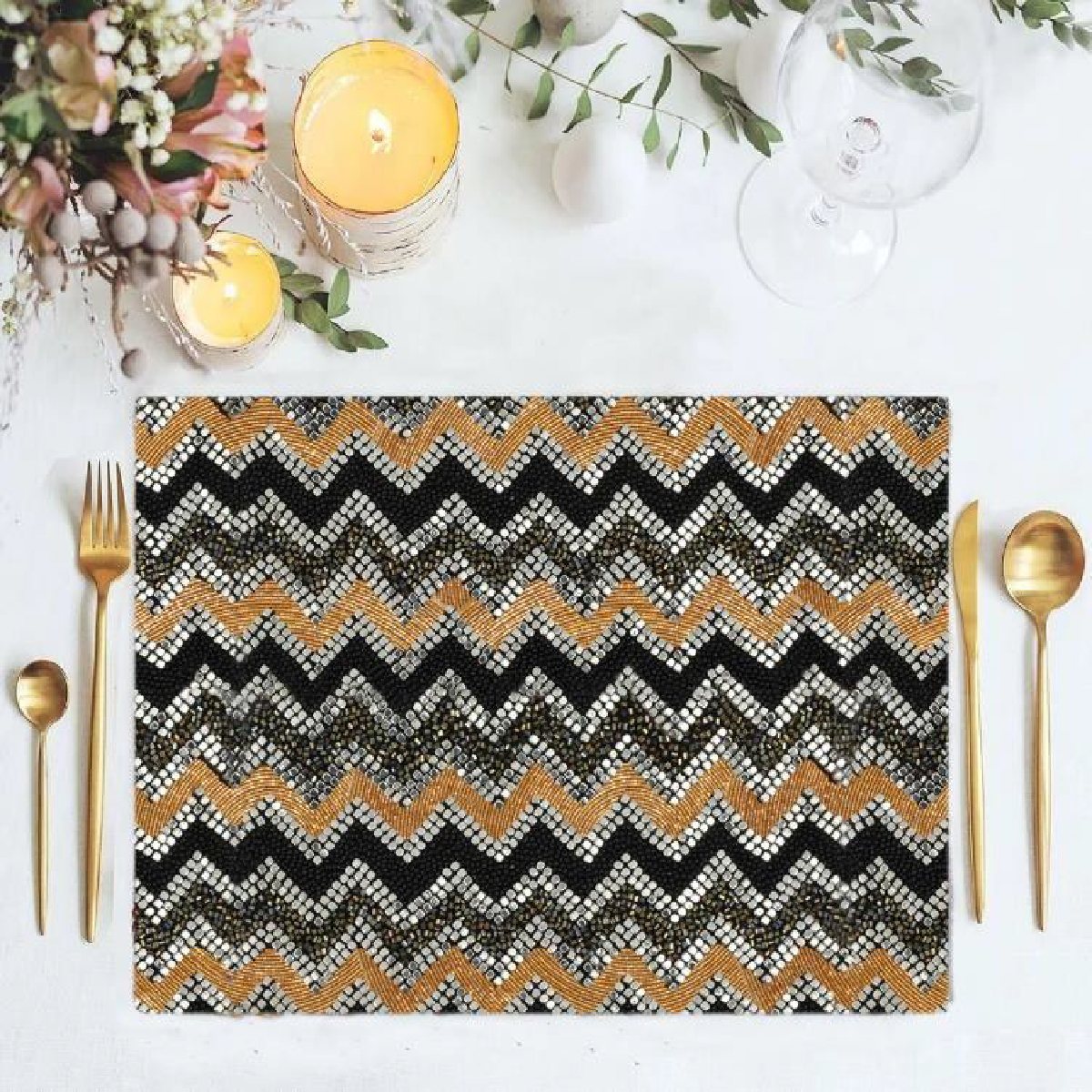 Beaded rectangular multicolor wave design placemat