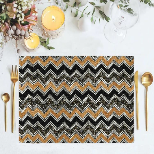 Beaded rectangular multicolor wave design placemat