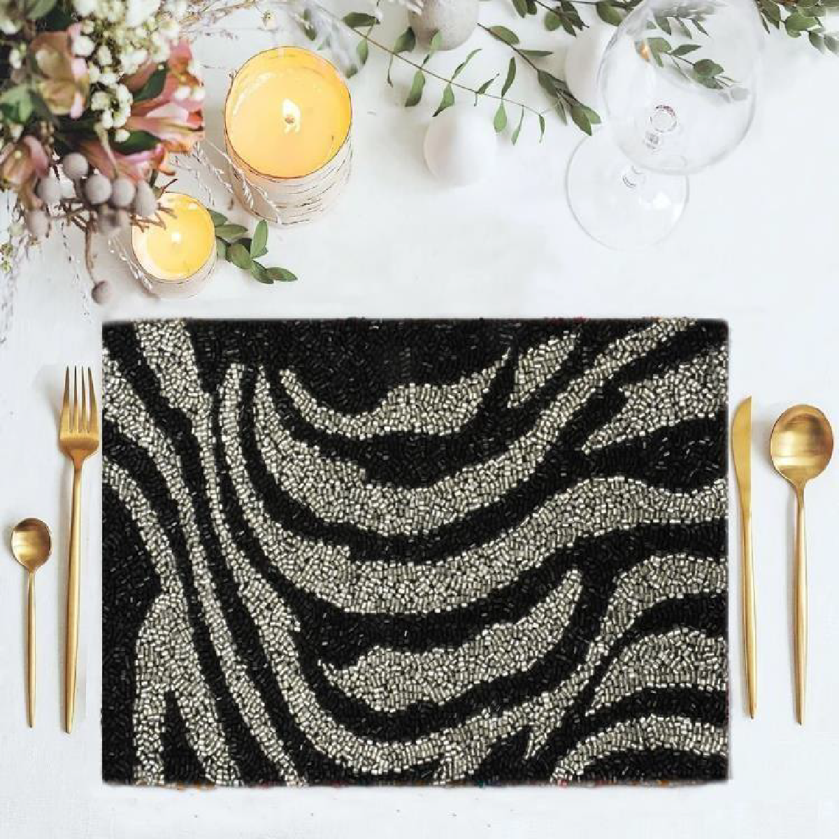 Beaded rectangular zebra style black white design