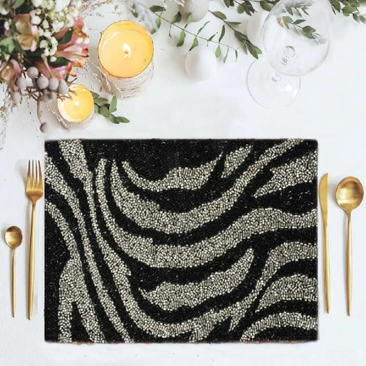 Beaded rectangular zebra style black white design