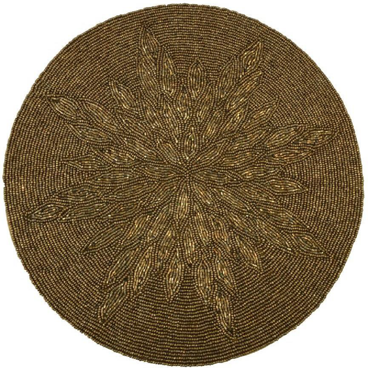Beaded rounded full golden leafy design placemat