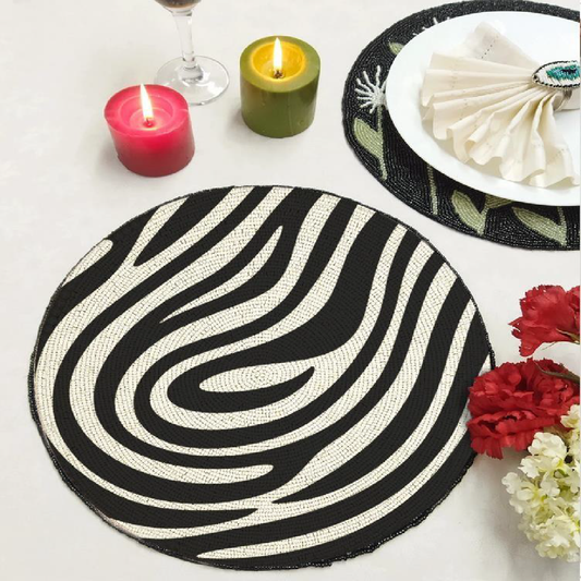 Brown zebra lining round shape beaded placemat